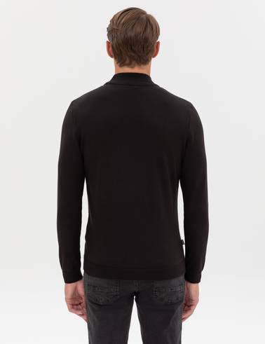 Siyah Slim Fit Yarım Balıkçı Yaka Triko Kazak