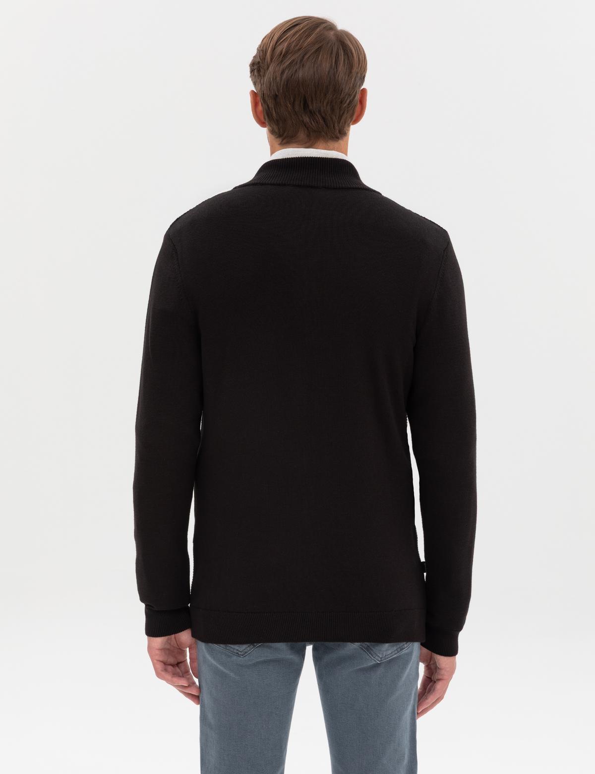 Siyah Slim Fit Fermuarlı Triko Hırka - 50317341013