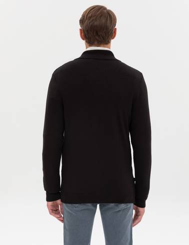 Siyah Slim Fit Fermuarlı Triko Hırka