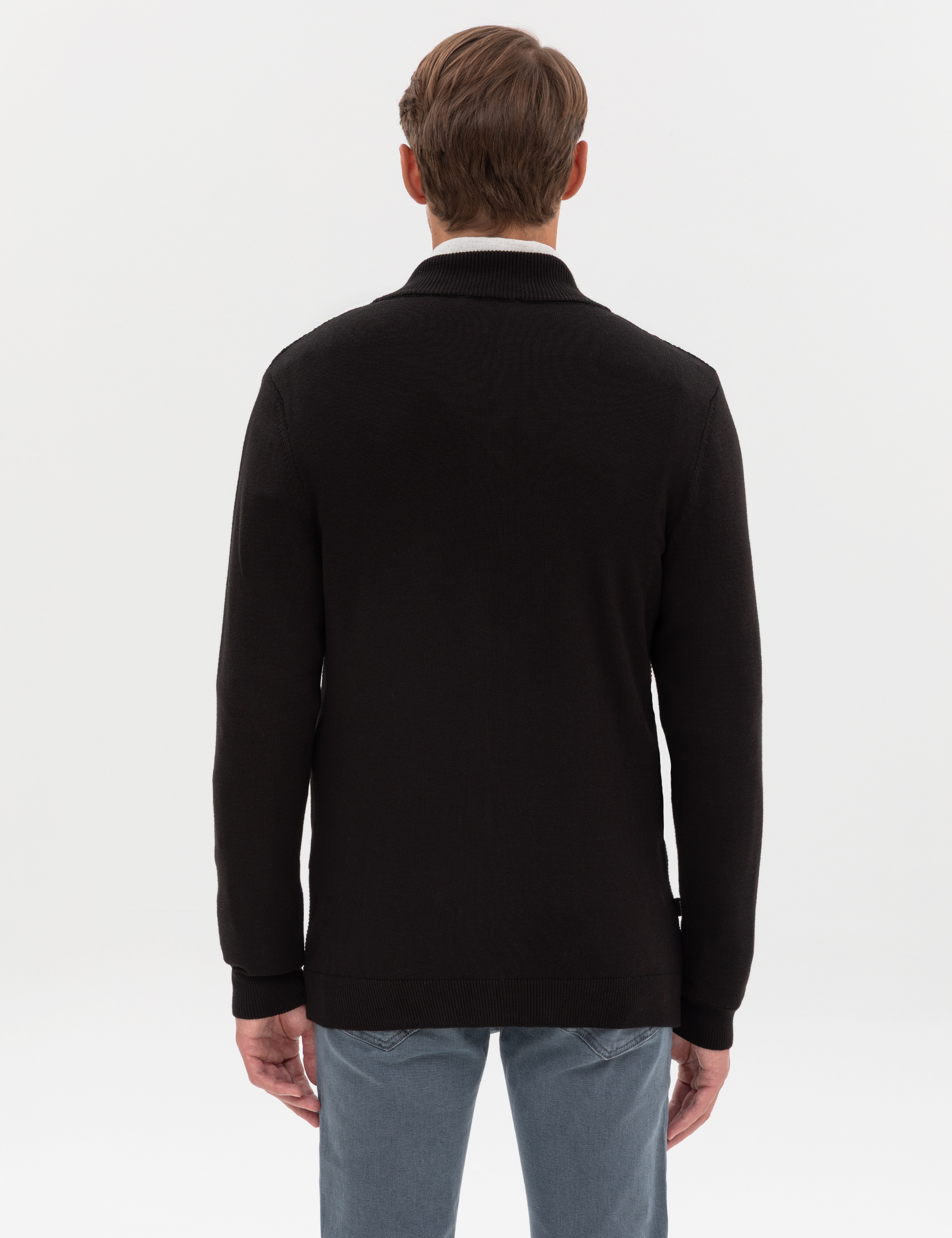 Siyah Slim Fit Fermuarlı Triko Hırka - Image 5