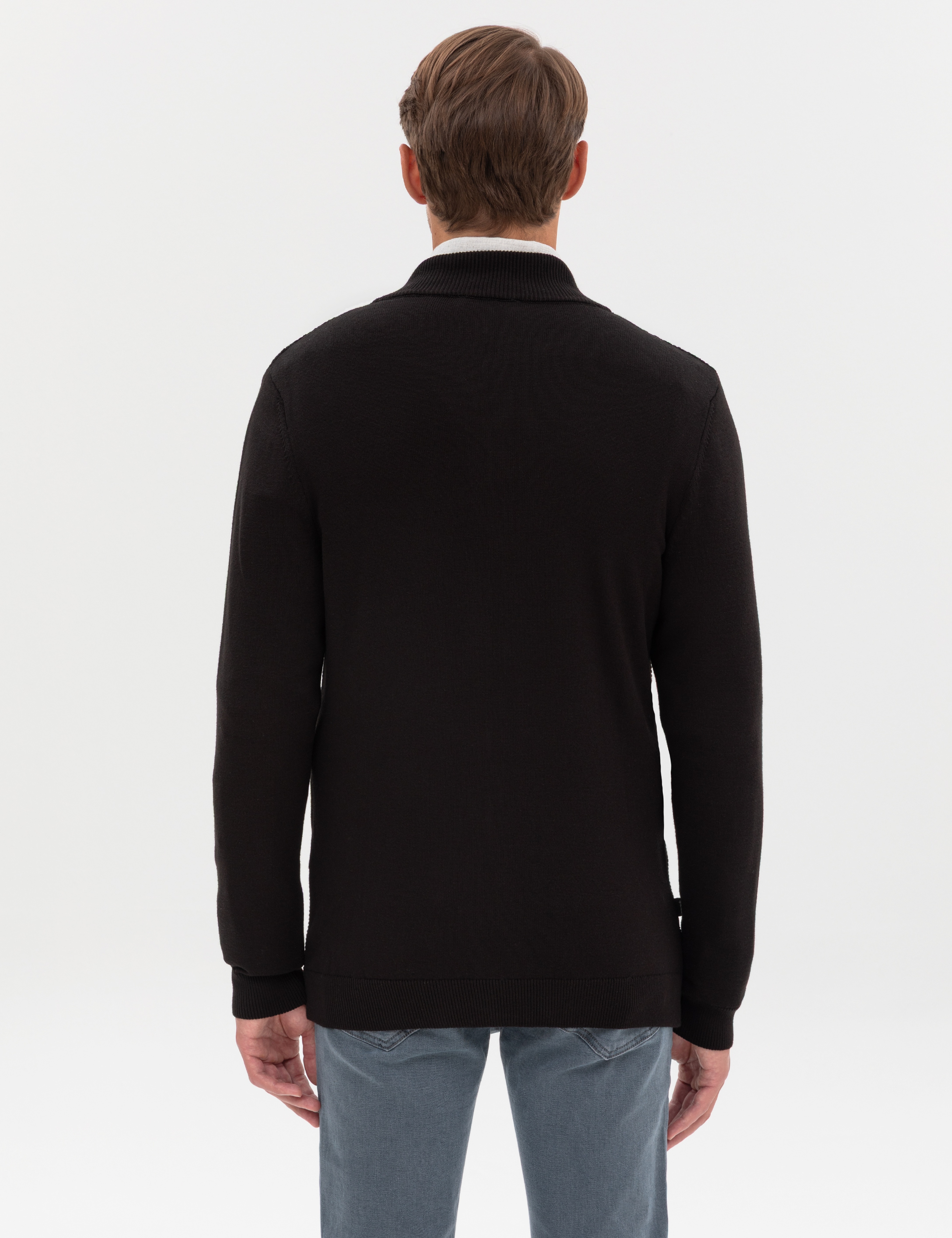 Siyah Slim Fit Fermuarlı Triko Hırka