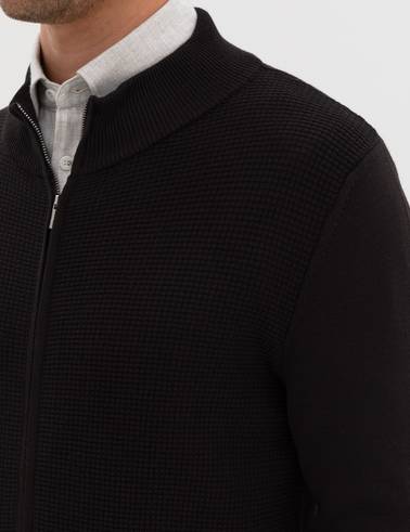 Siyah Slim Fit Fermuarlı Triko Hırka