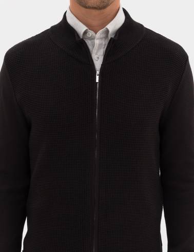 Siyah Slim Fit Fermuarlı Triko Hırka