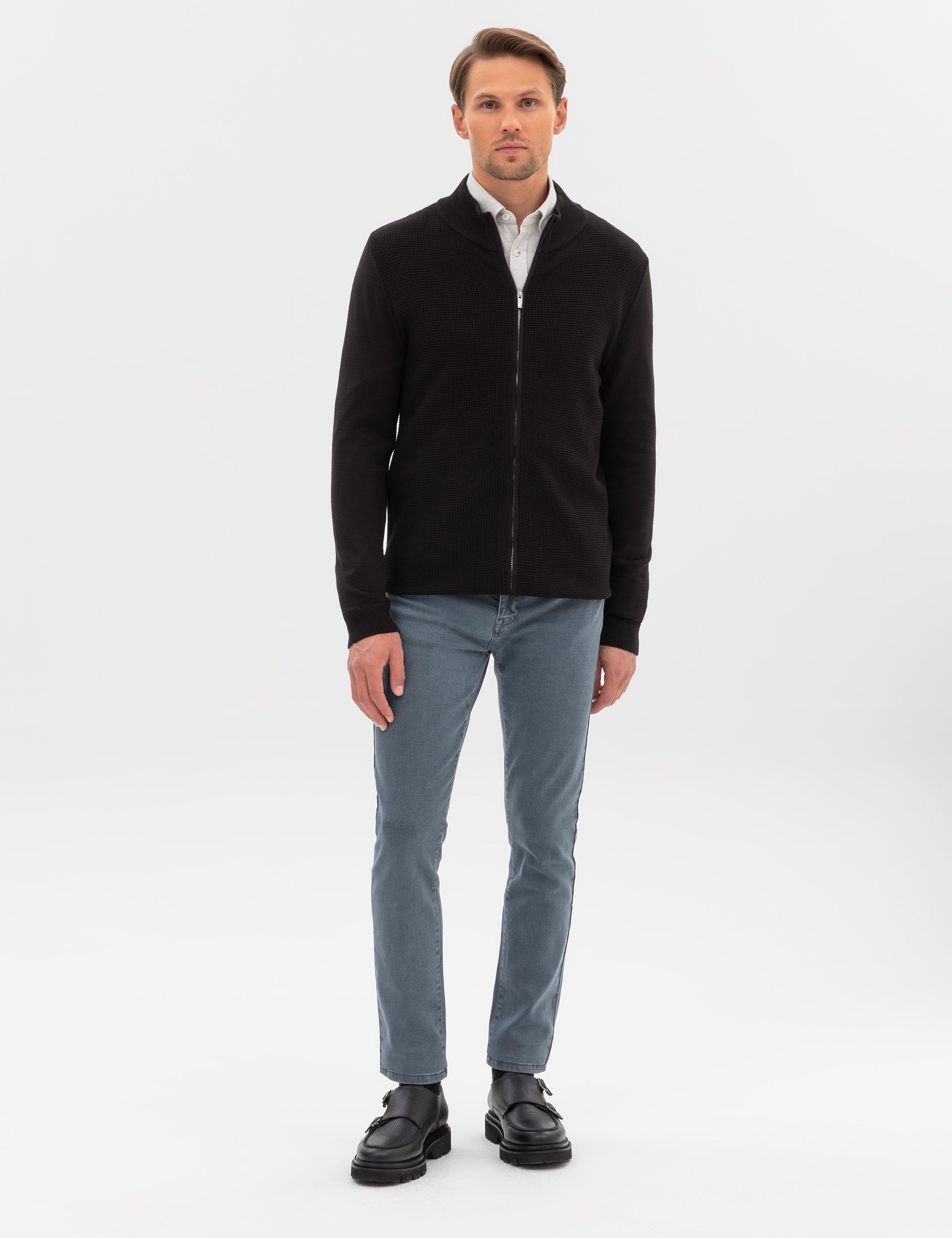 Siyah Slim Fit Fermuarlı Triko Hırka