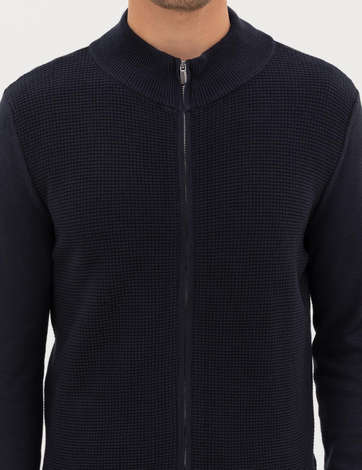 Lacivert Slim Fit Fermuarlı Triko Hırka - 50317341009