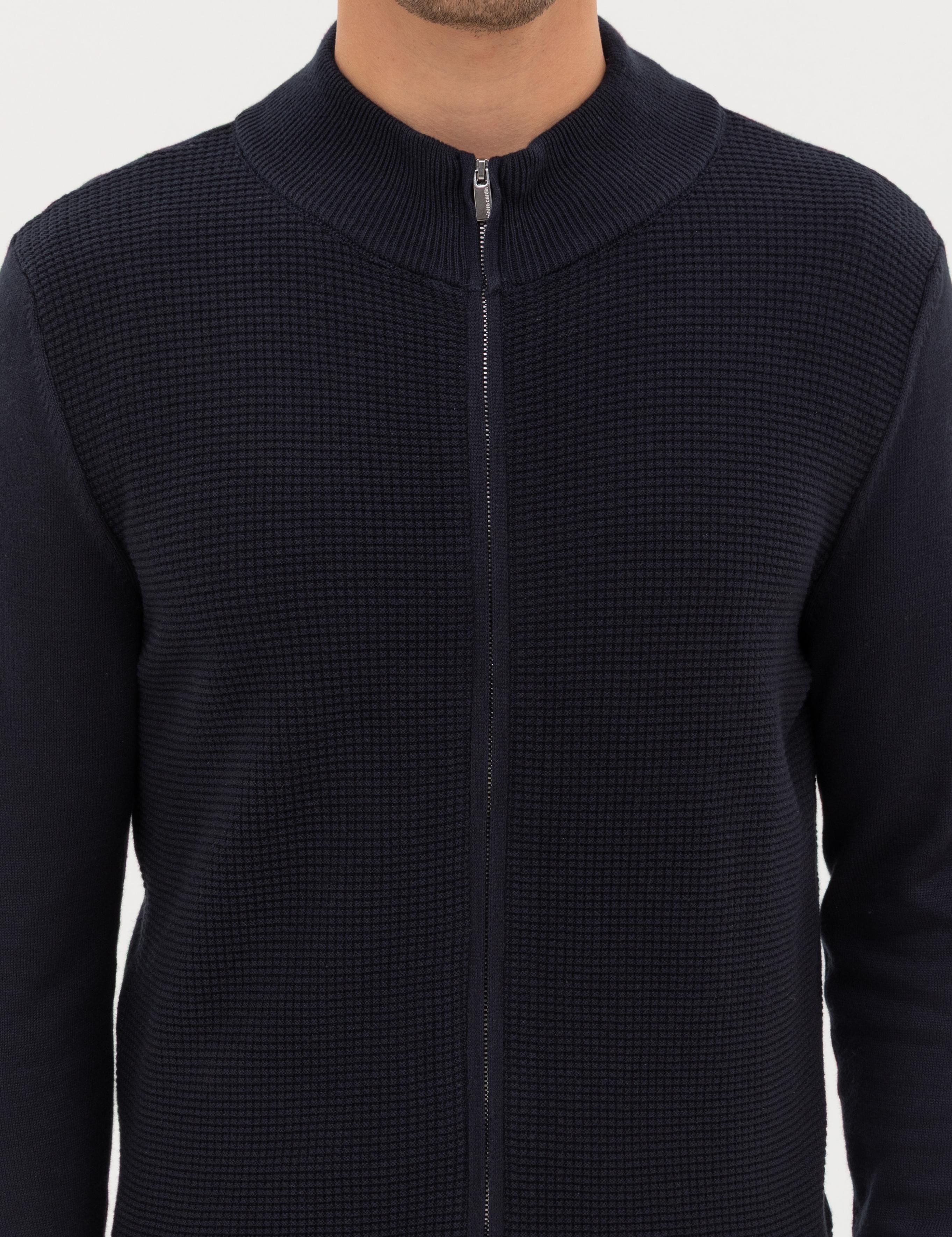 Lacivert Slim Fit Fermuarlı Triko Hırka