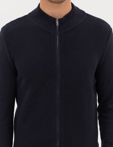 Lacivert Slim Fit Fermuarlı Triko Hırka