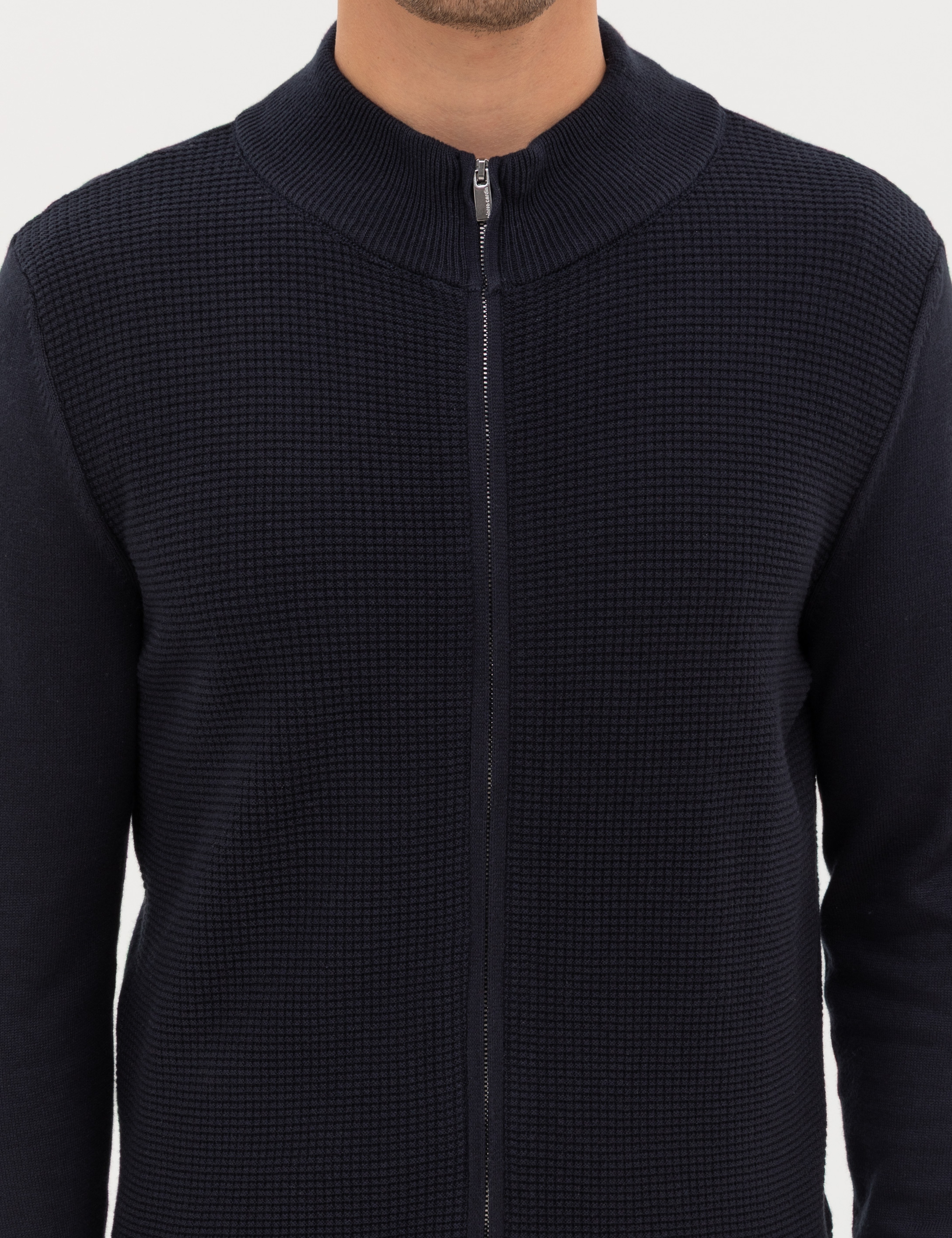 Lacivert Slim Fit Fermuarlı Triko Hırka - Image 6