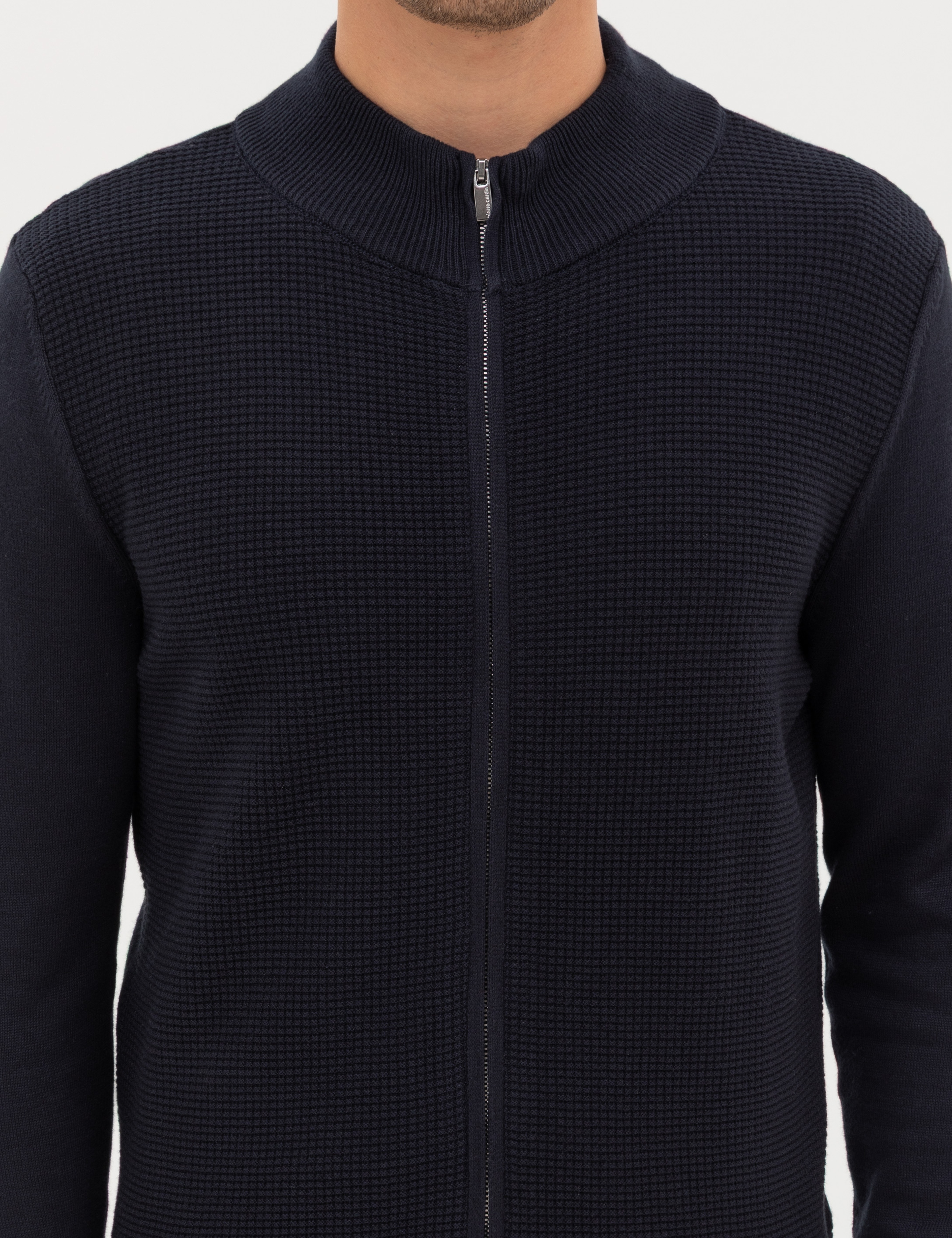 Lacivert Slim Fit Fermuarlı Triko Hırka