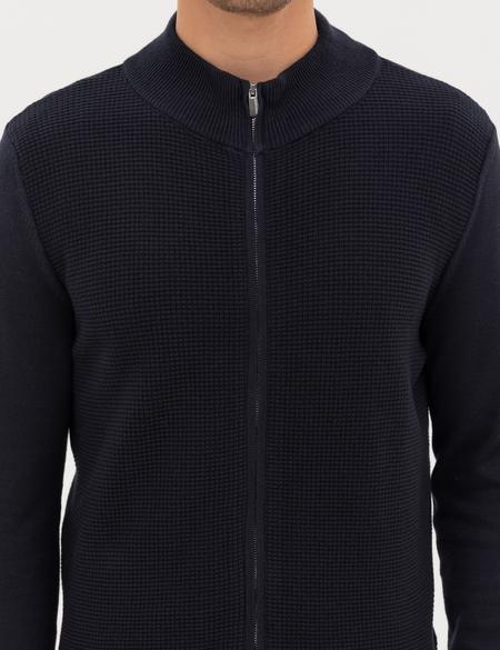 Lacivert Slim Fit Fermuarlı Triko Hırka - 50317341009