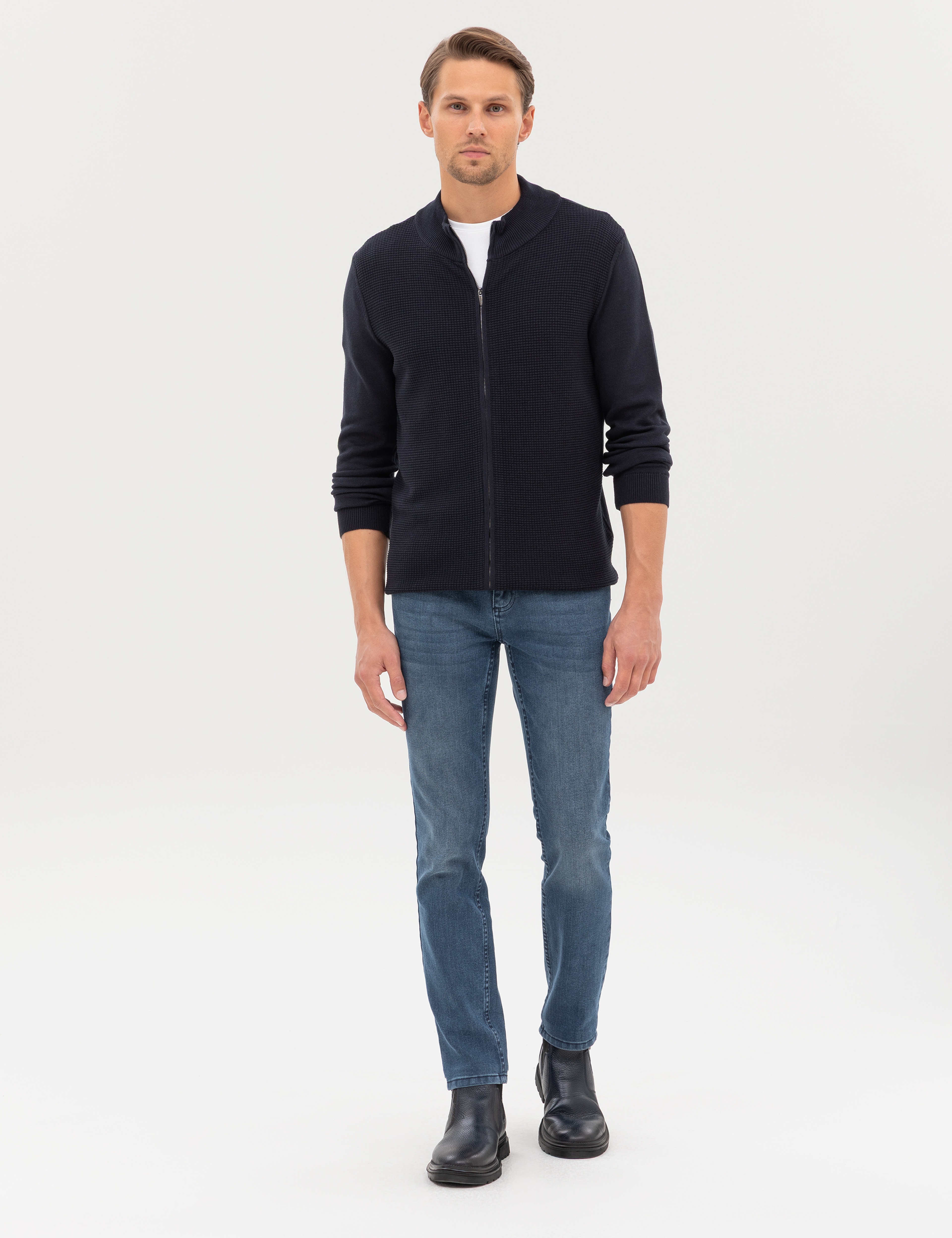 Lacivert Slim Fit Fermuarlı Triko Hırka - Image 4