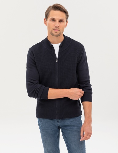 Lacivert Slim Fit Fermuarlı Triko Hırka