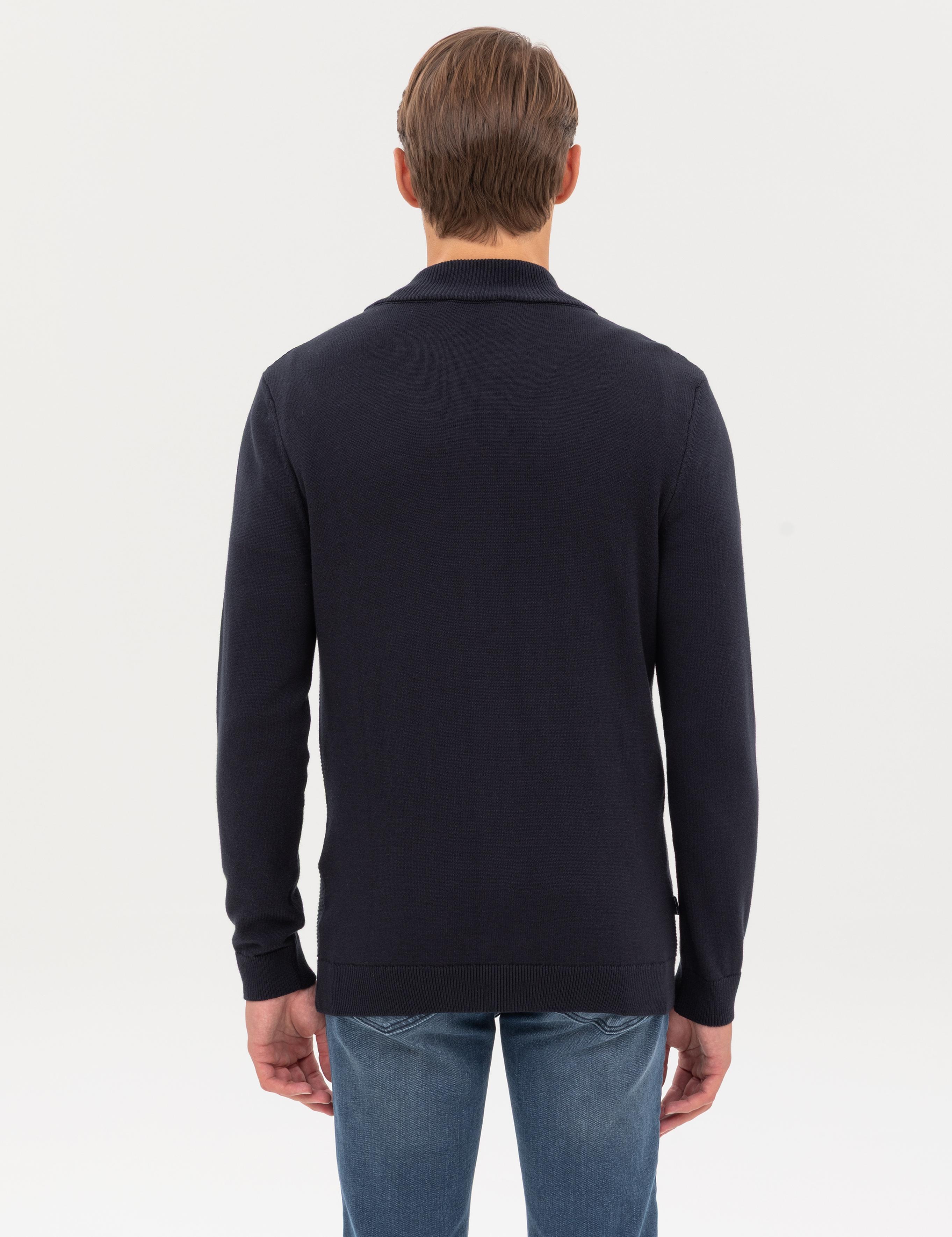 Lacivert Slim Fit Fermuarlı Triko Hırka