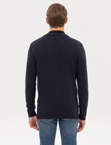 Lacivert Slim Fit Fermuarlı Triko Hırka