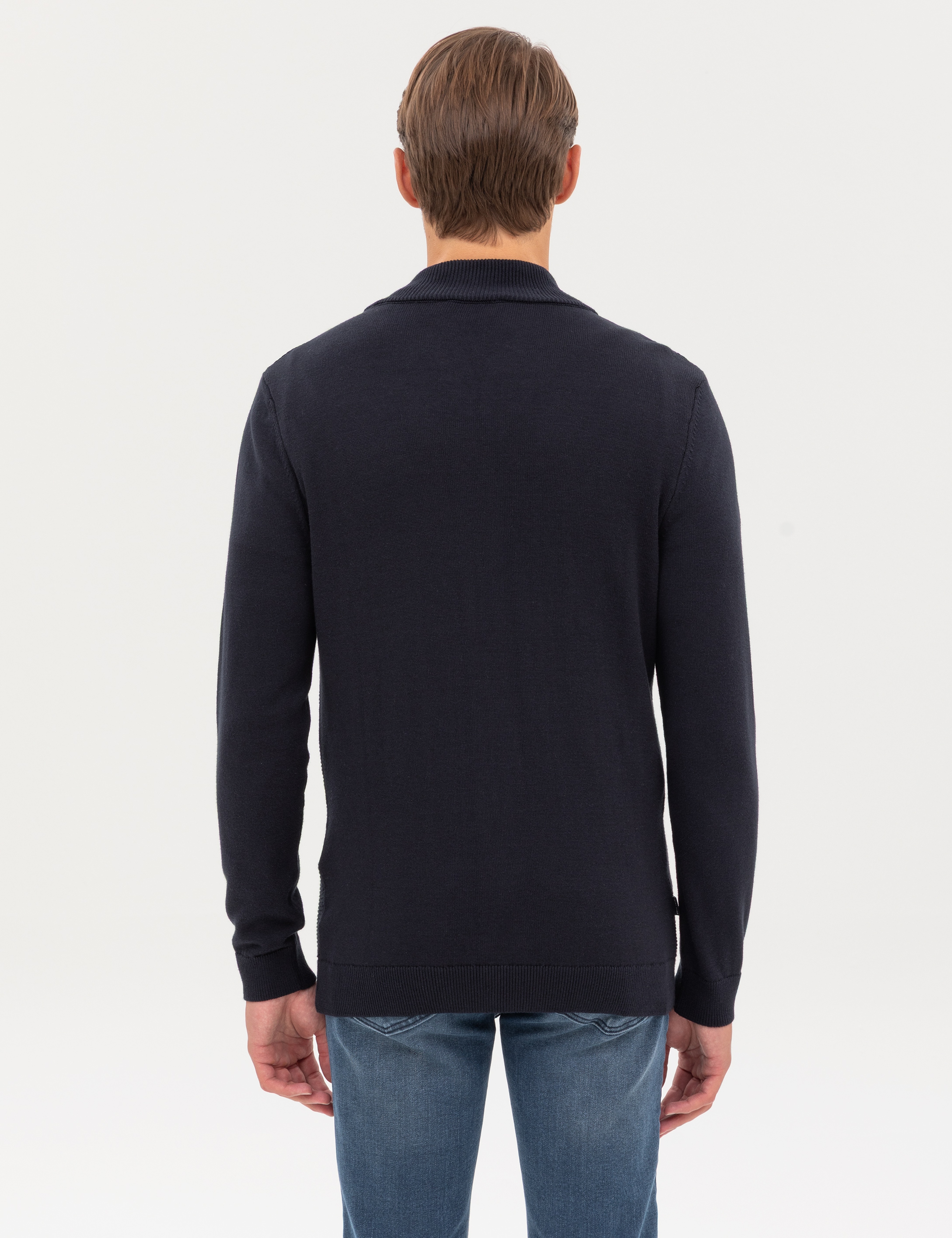 Lacivert Slim Fit Fermuarlı Triko Hırka - Image 5