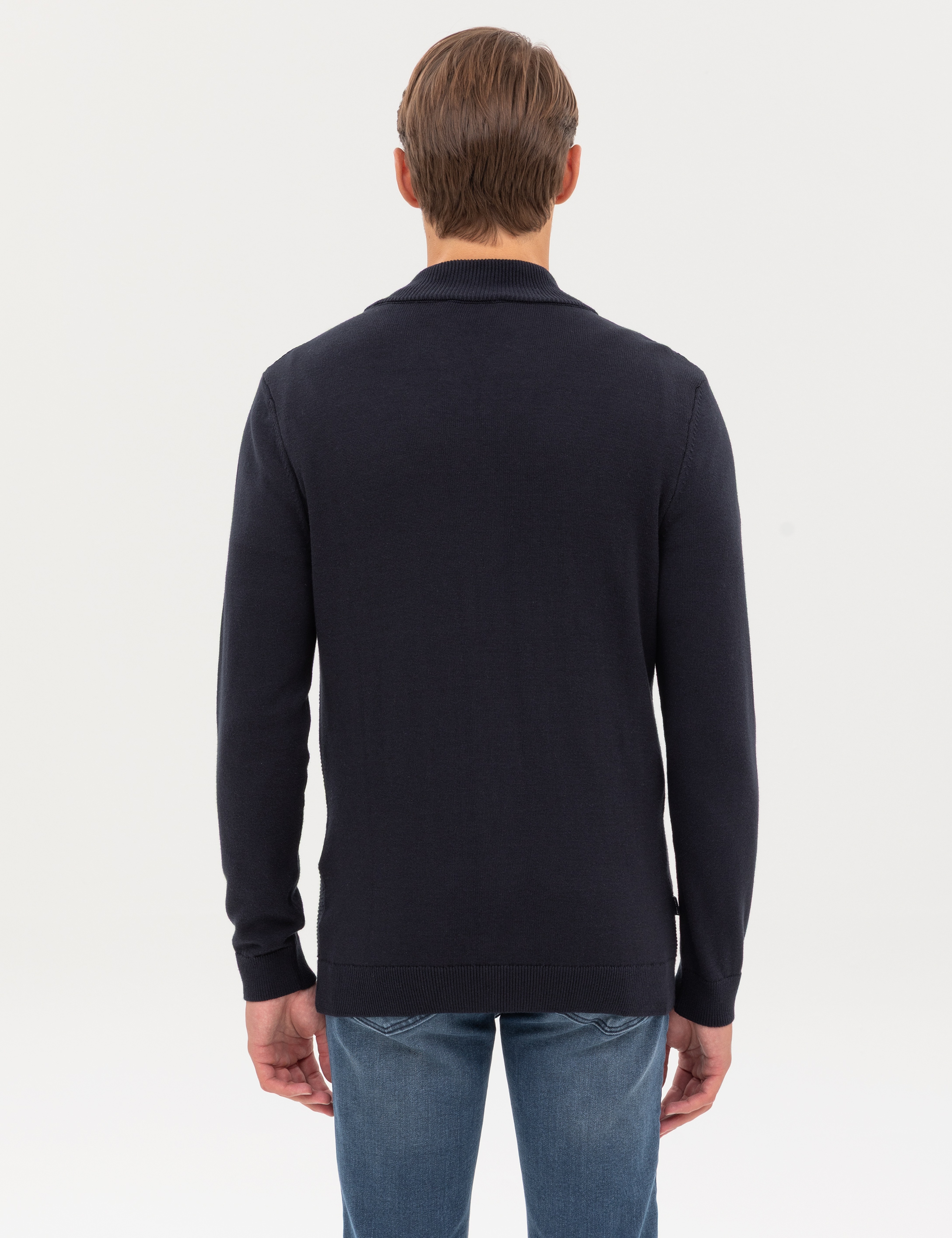 Lacivert Slim Fit Fermuarlı Triko Hırka