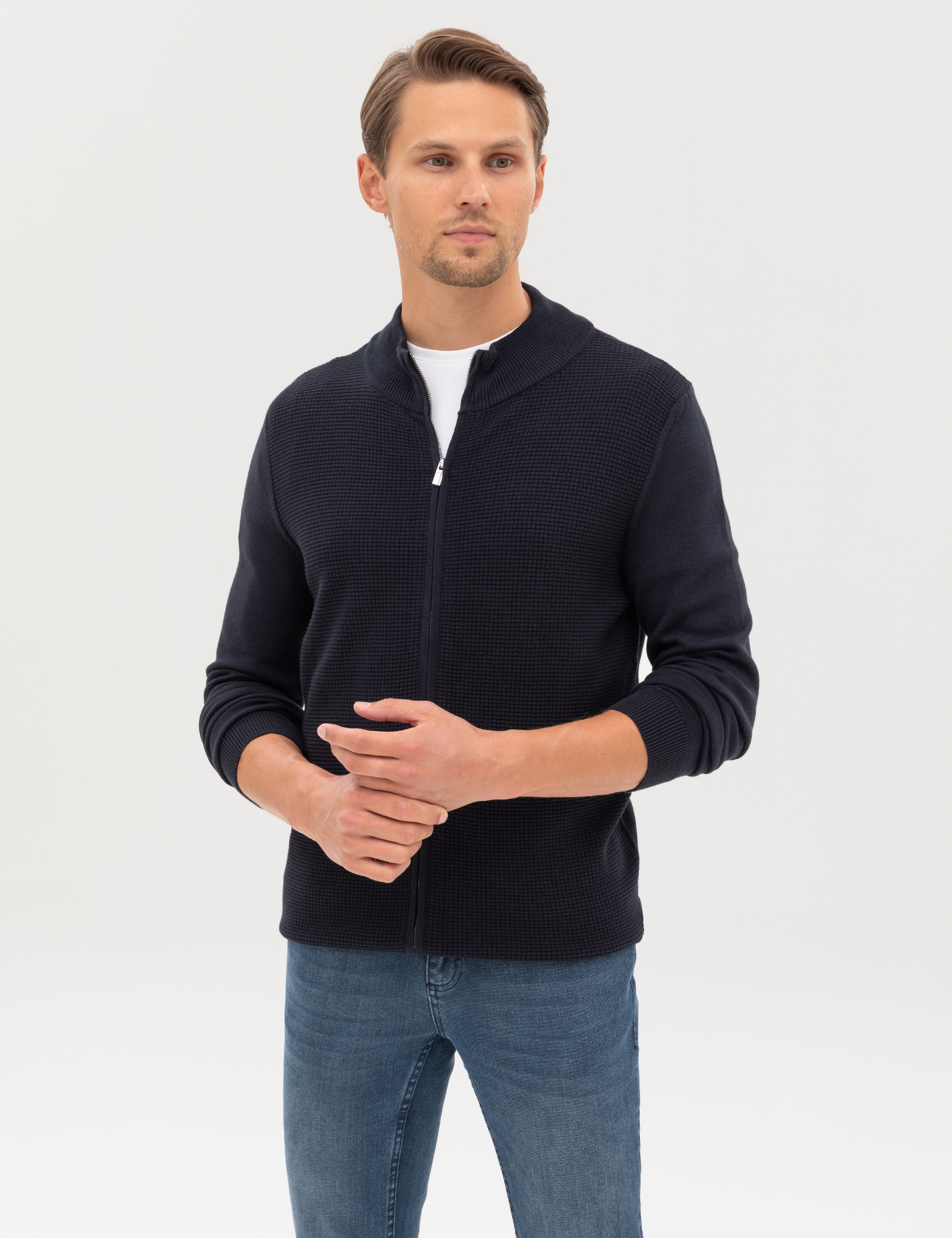 Lacivert Slim Fit Fermuarlı Triko Hırka - Image 3