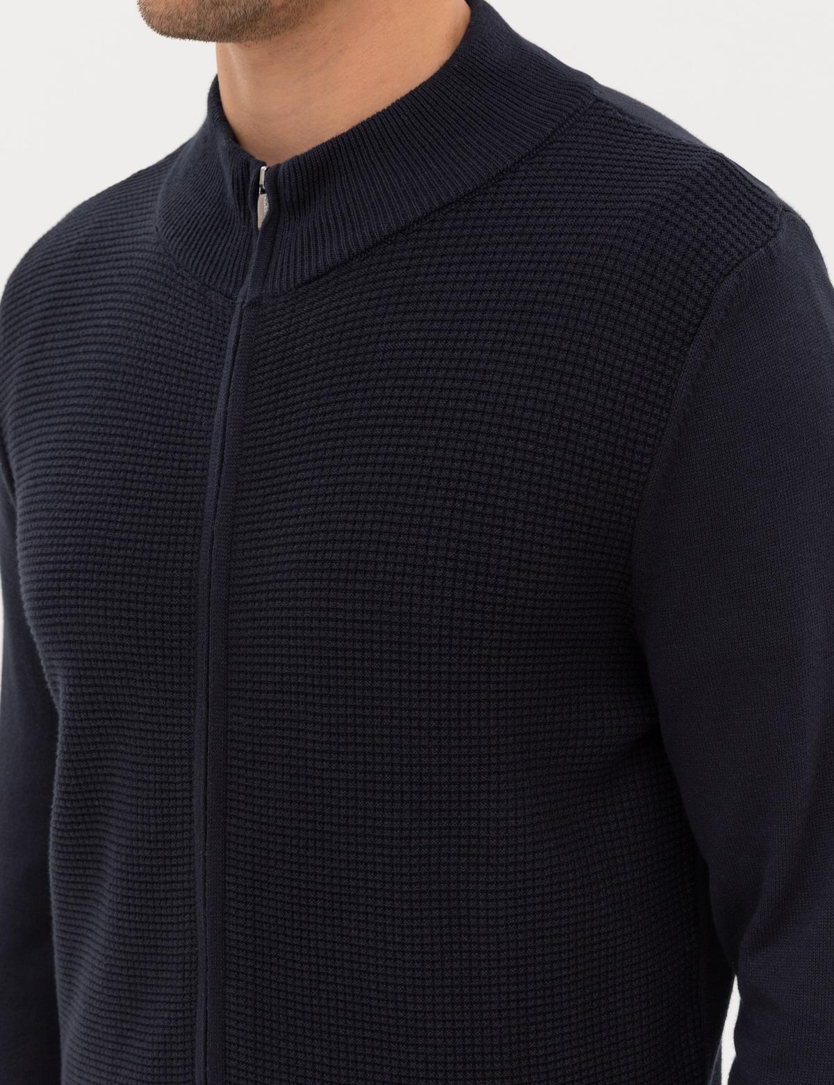 Lacivert Slim Fit Fermuarlı Triko Hırka - 50317341009