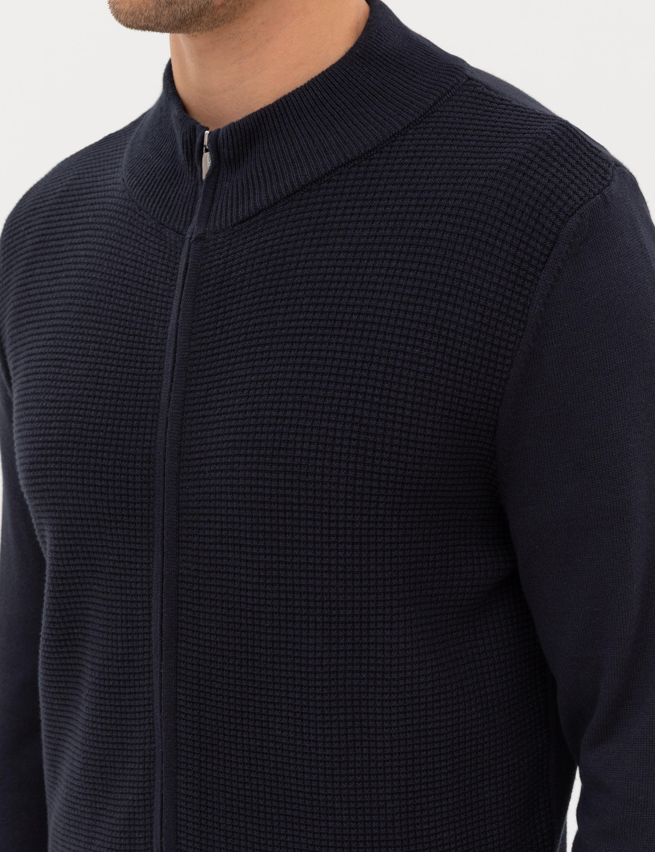 Lacivert Slim Fit Fermuarlı Triko Hırka