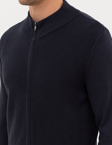 Lacivert Slim Fit Fermuarlı Triko Hırka