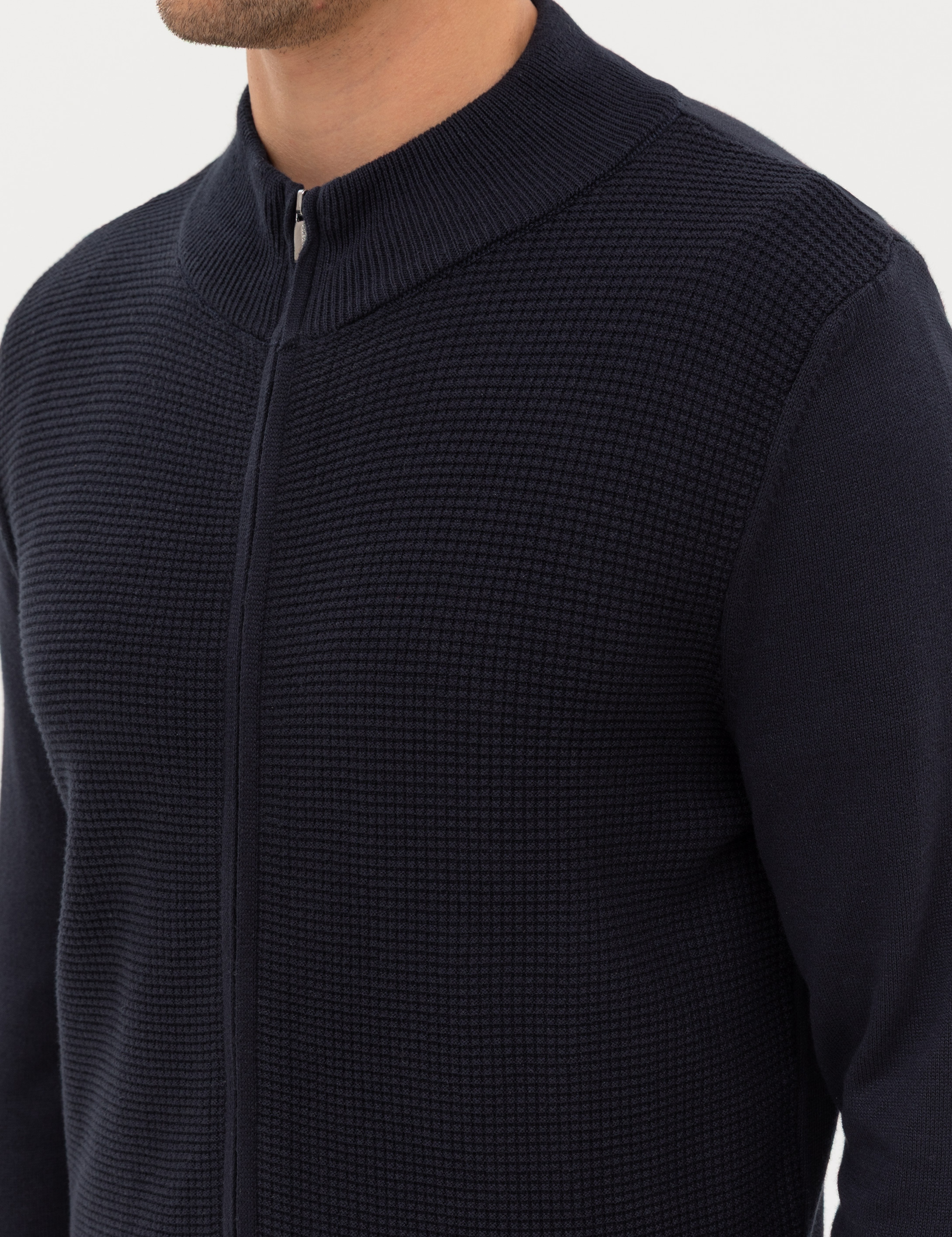Lacivert Slim Fit Fermuarlı Triko Hırka - Image 7