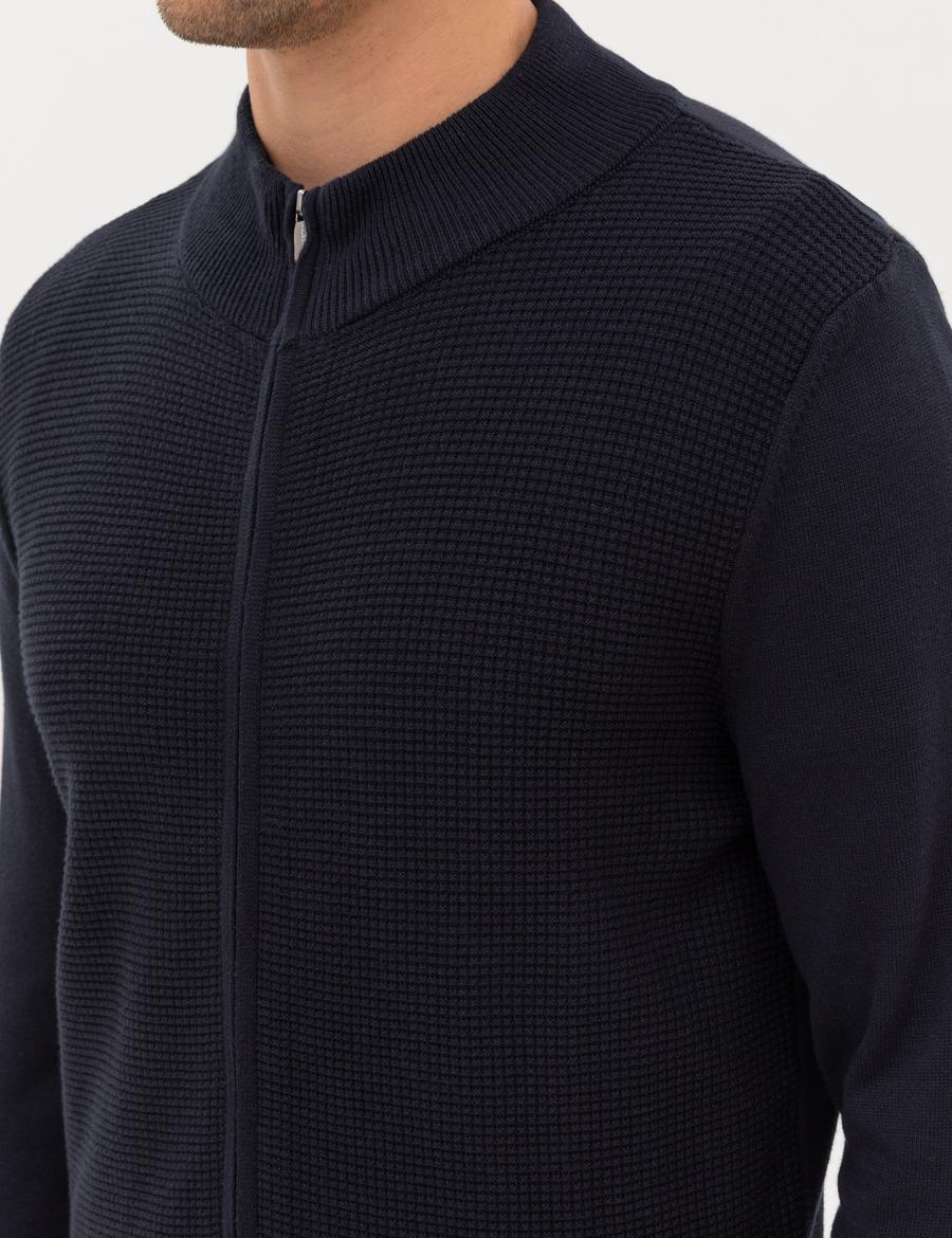 Lacivert Slim Fit Fermuarlı Triko Hırka