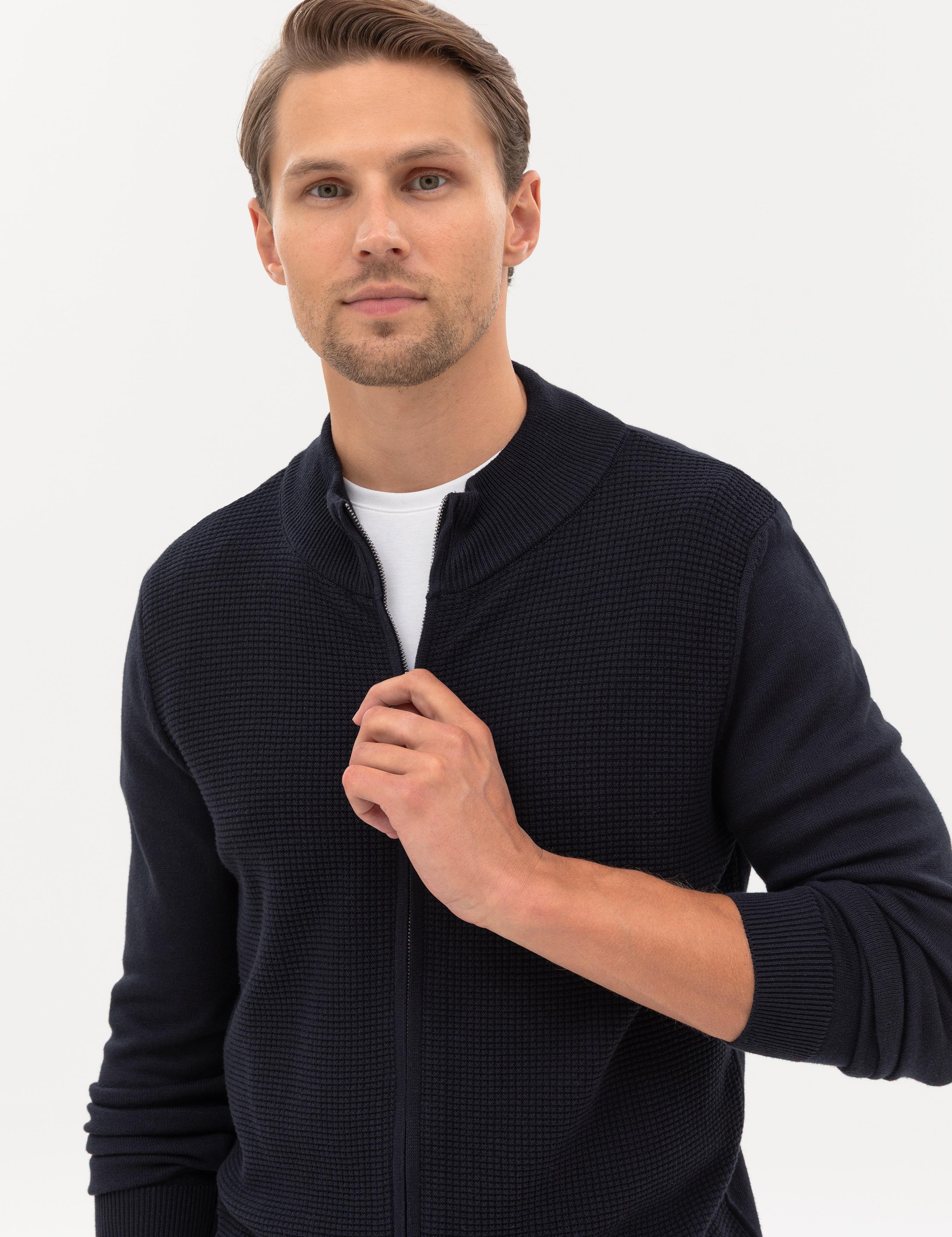 Lacivert Slim Fit Fermuarlı Triko Hırka