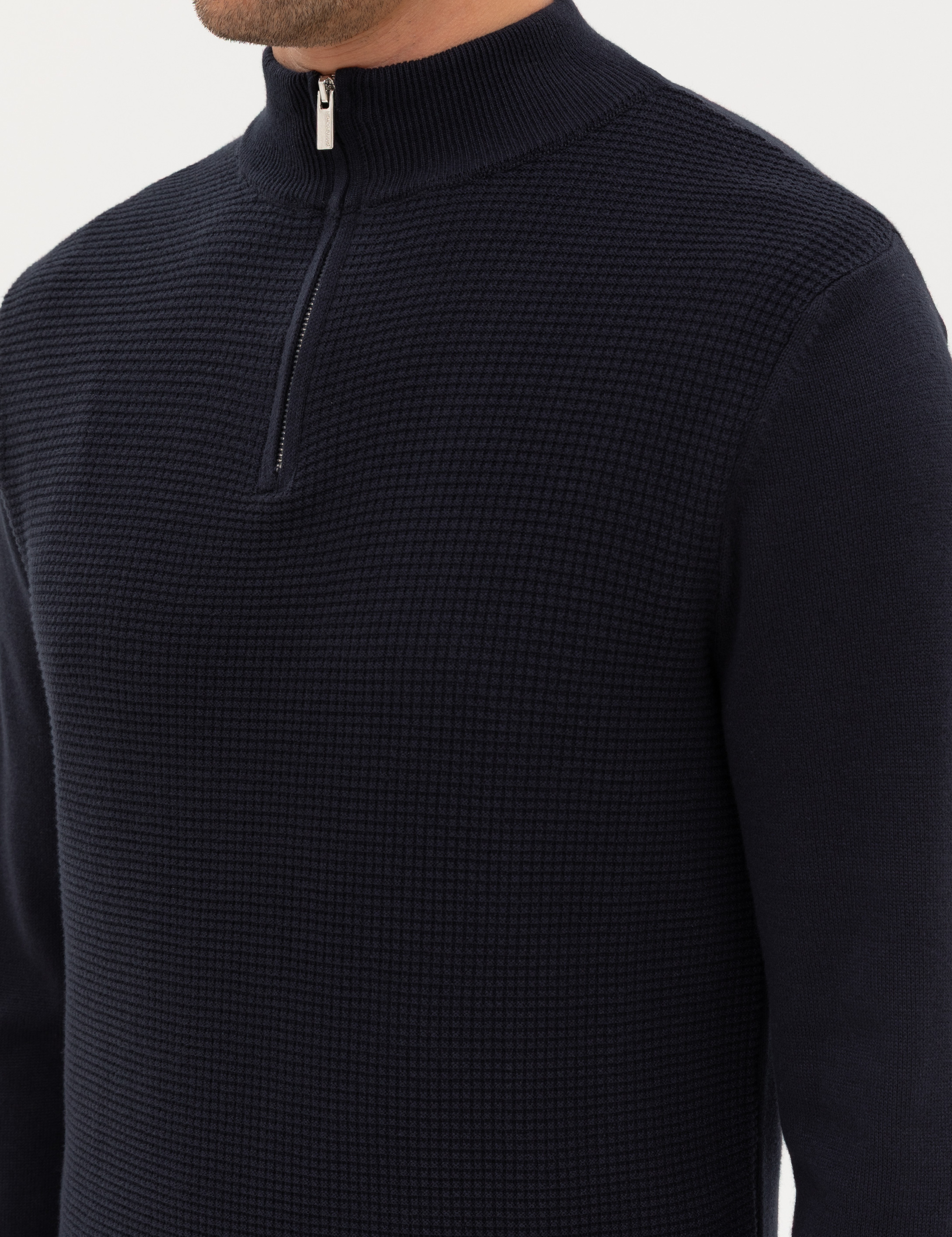 Lacivert Slim Fit Dik Yaka Fermuarlı Triko Kazak - Image 7
