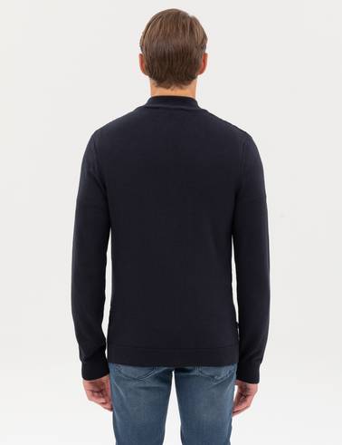 Lacivert Slim Fit Dik Yaka Fermuarlı Triko Kazak