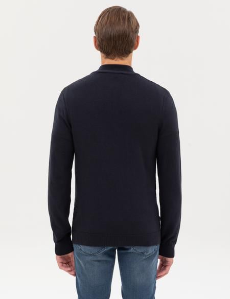 Lacivert Slim Fit Dik Yaka Fermuarlı Triko Kazak - 50317397006