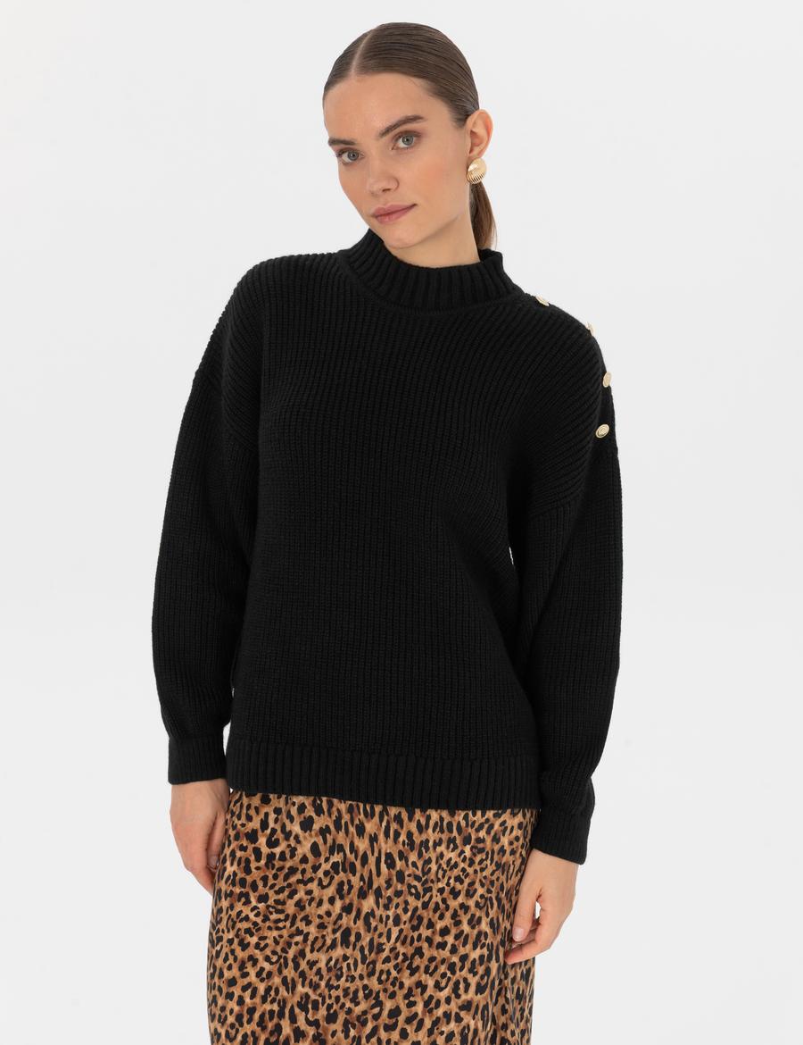 Siyah Comfort Fit Yarım Balıkçı Kazak