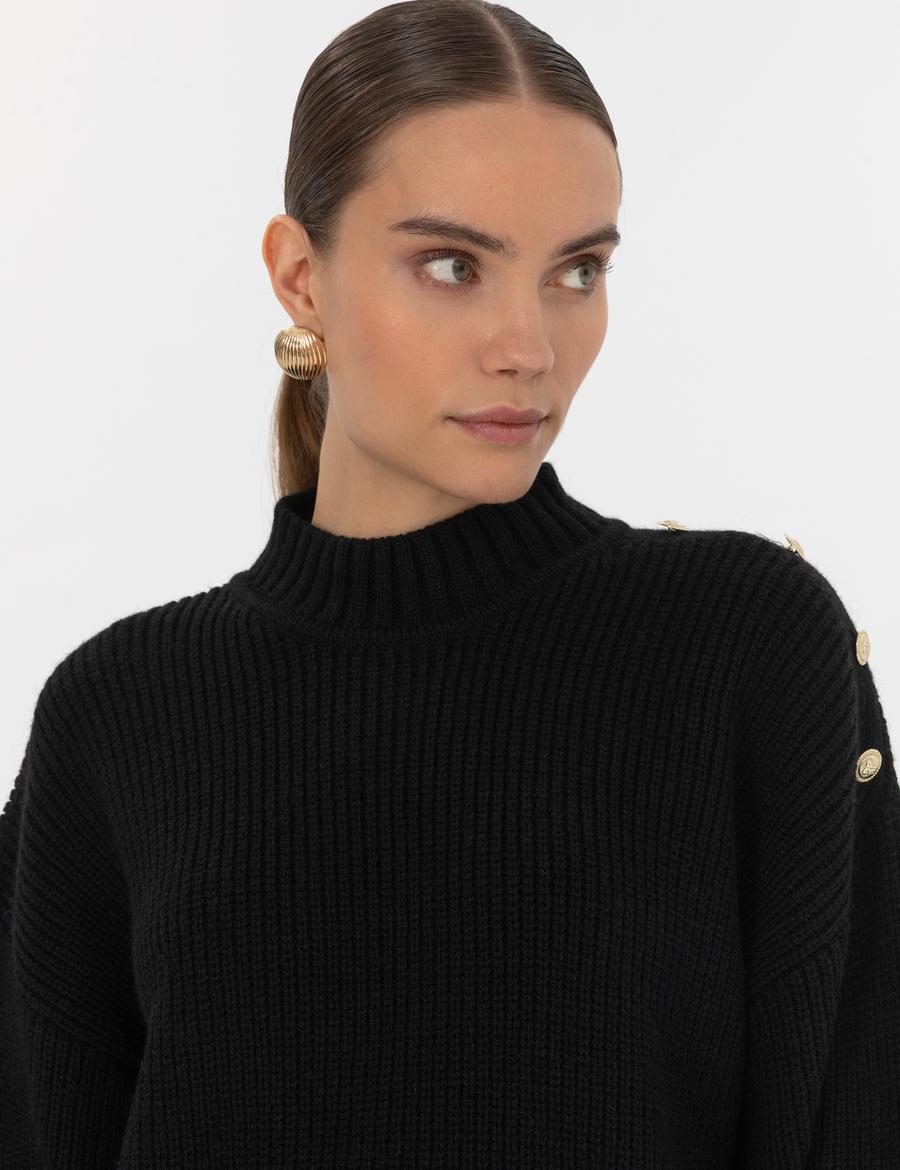 Siyah Comfort Fit Yarım Balıkçı Kazak