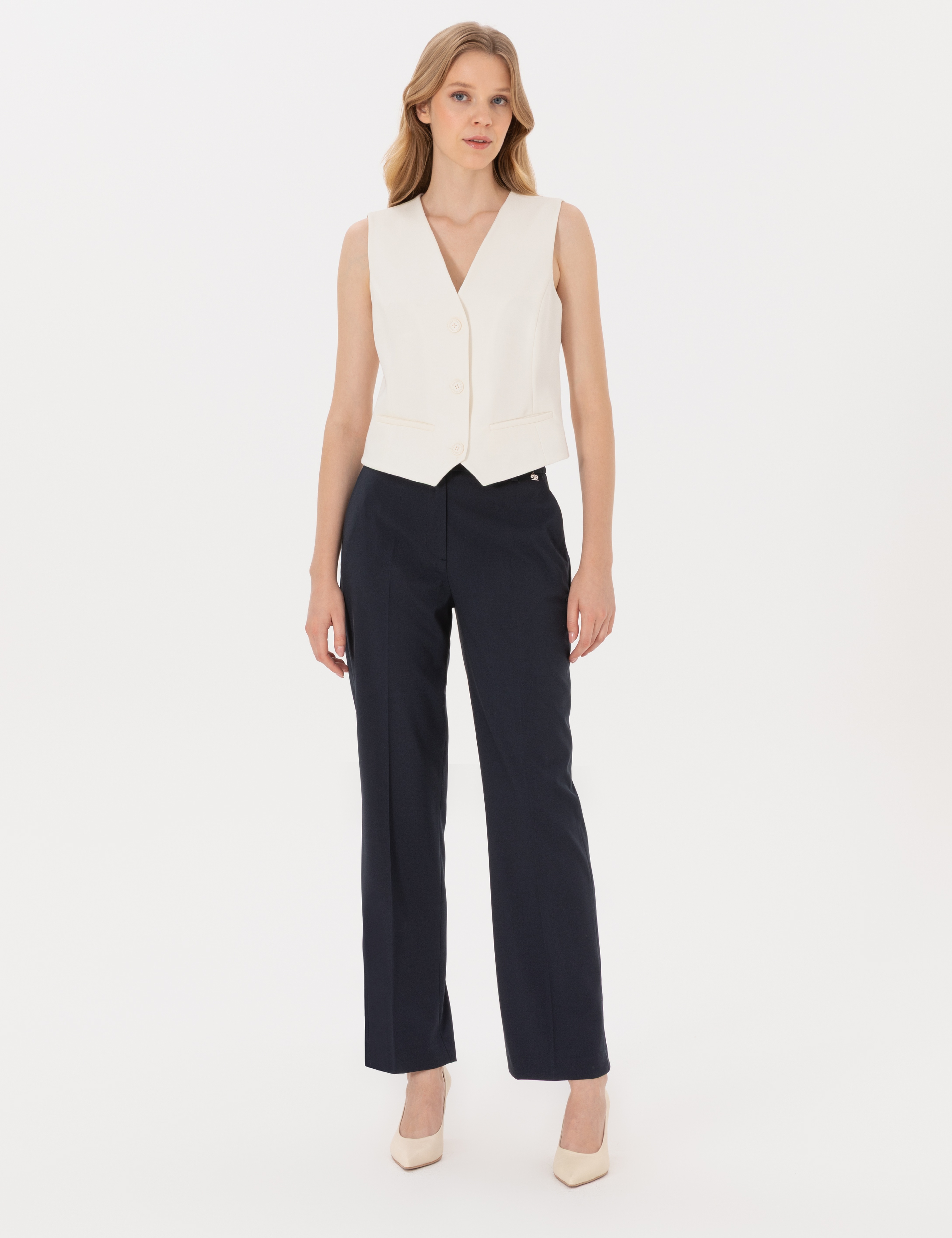 Lacivert Straight Fit Kumaş Pantolon - Image 1
