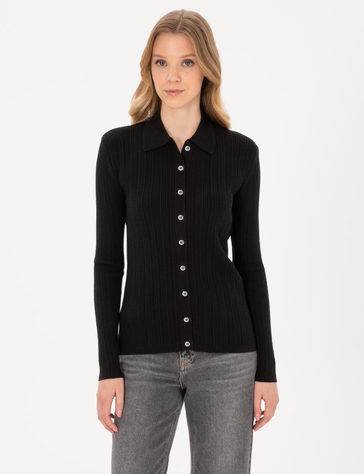 Siyah Slim Fit Triko Hırka