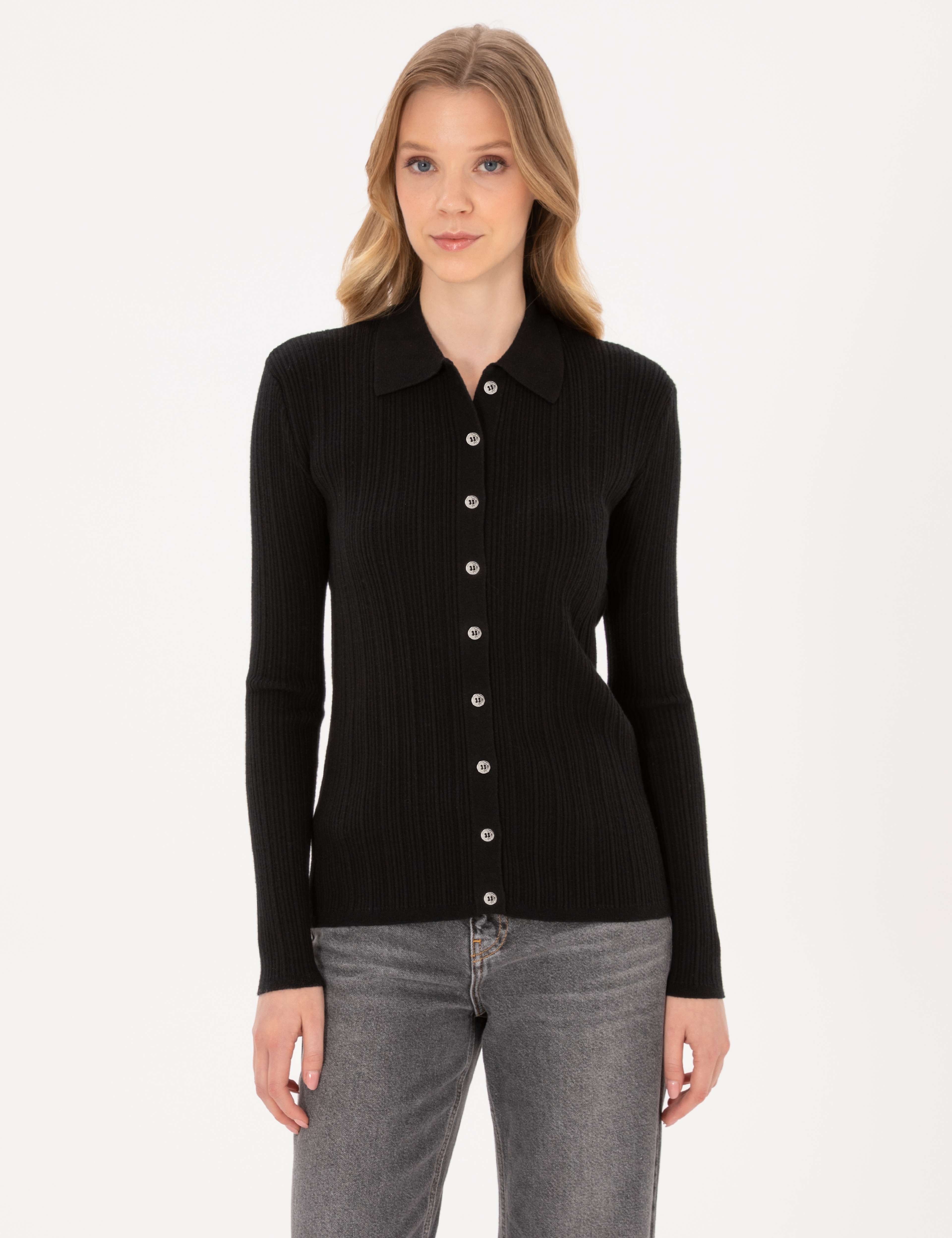Siyah Slim Fit Triko Hırka - Image 1