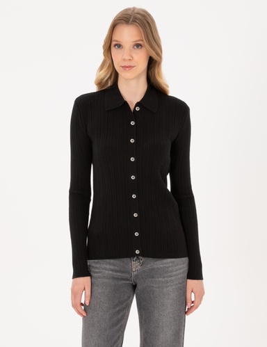 Siyah Slim Fit Triko Hırka