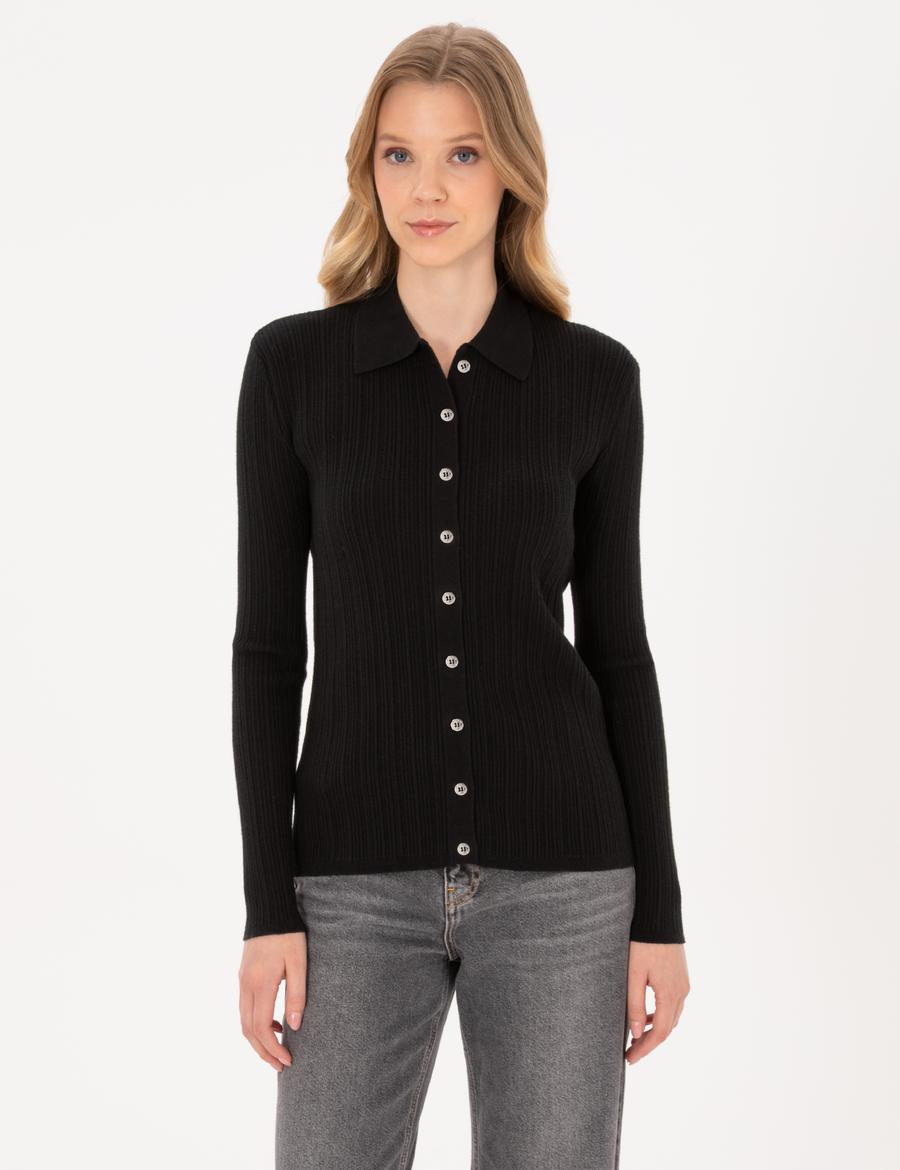 Siyah Slim Fit Triko Hırka