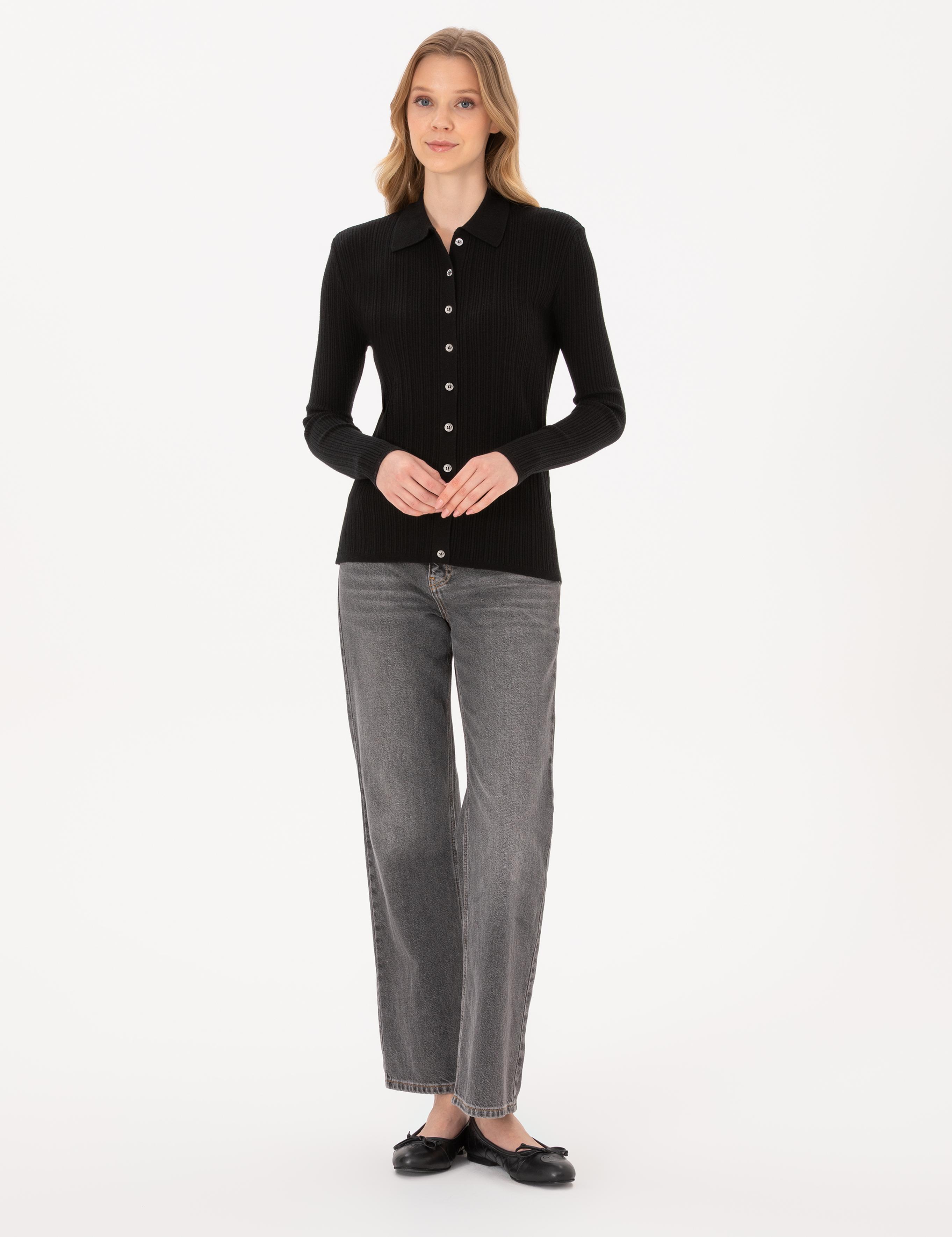 Siyah Slim Fit Triko Hırka