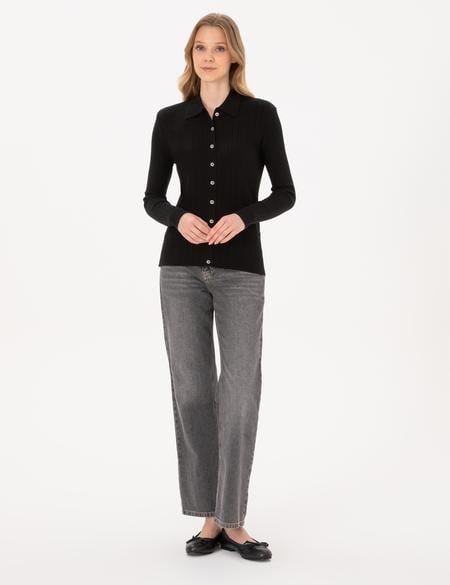 Siyah Slim Fit Triko Hırka - 50316338005