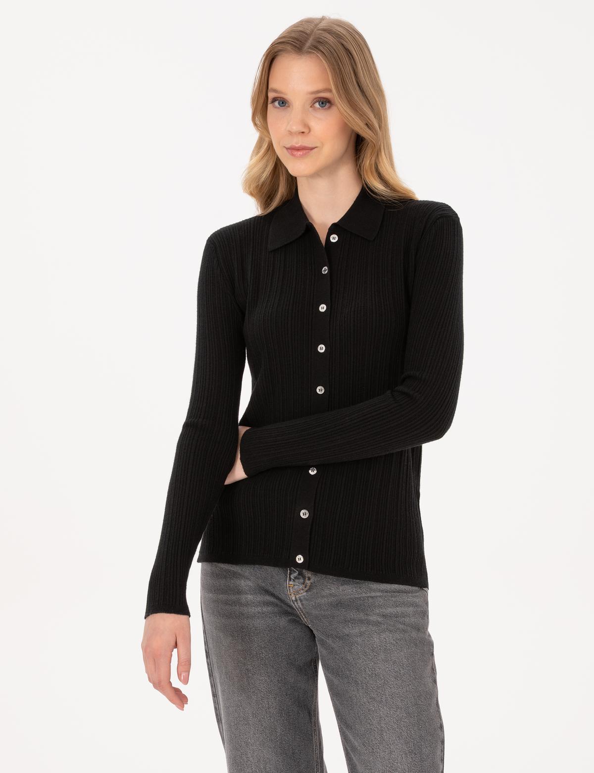 Siyah Slim Fit Triko Hırka - 50316338005