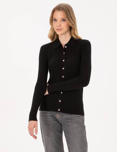 Siyah Slim Fit Triko Hırka