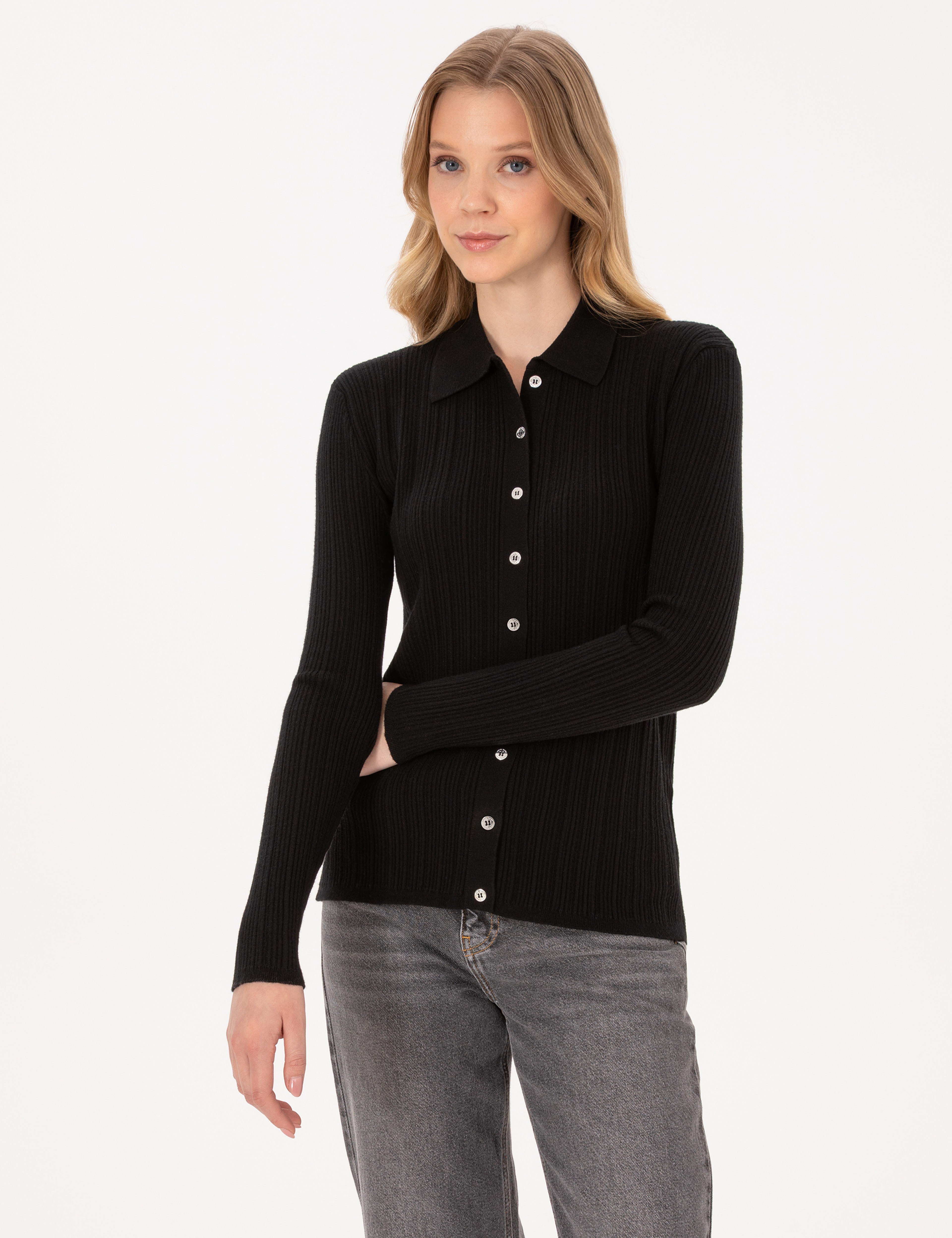 Siyah Slim Fit Triko Hırka - Image 3