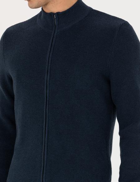 Lacivert Melanj Slim Fit Fermuarlı Triko Hırka - 50278100001