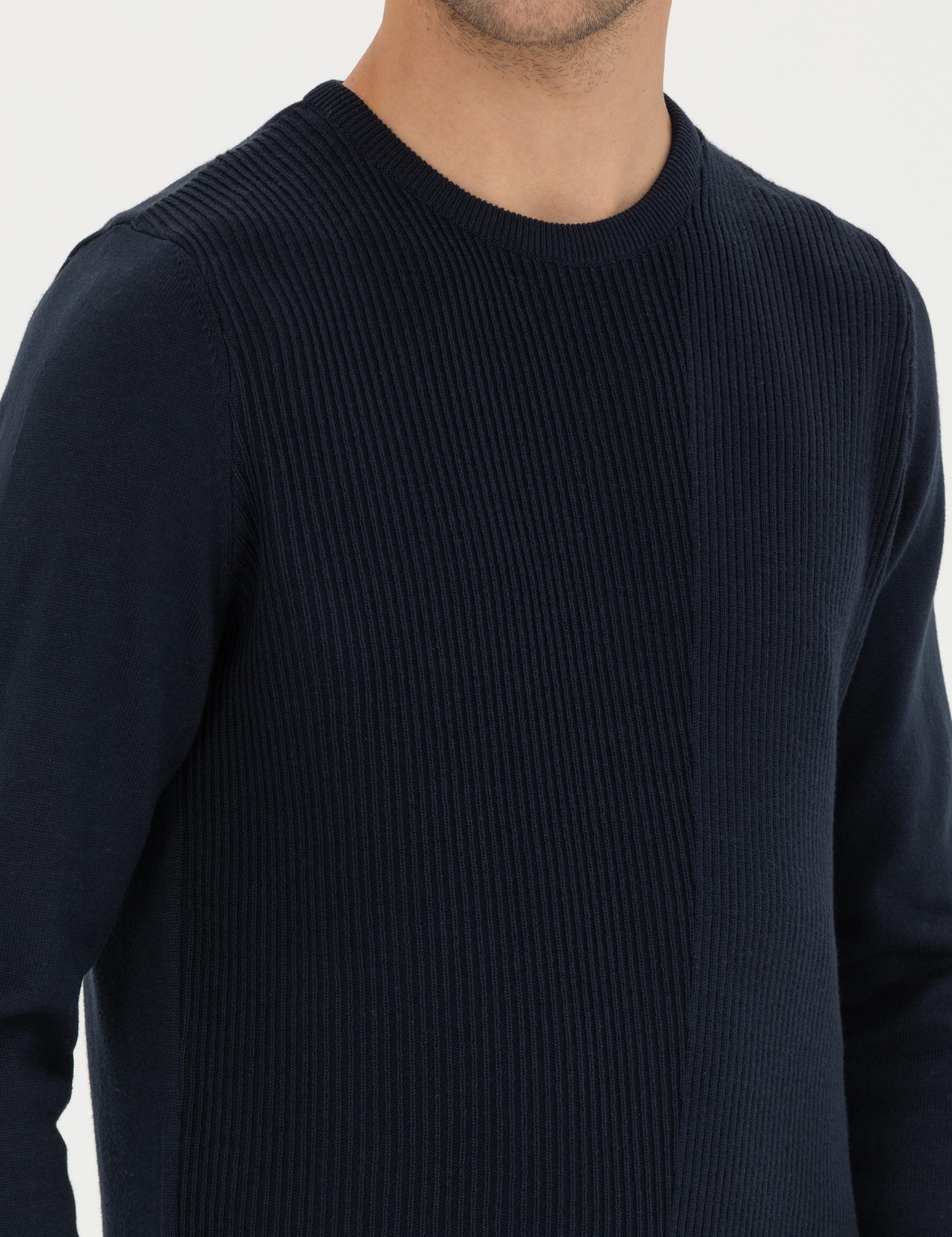 Lacivert Slim Fit Bisiklet Yaka Triko Kazak