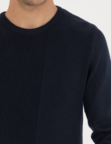 Lacivert Slim Fit Bisiklet Yaka Triko Kazak