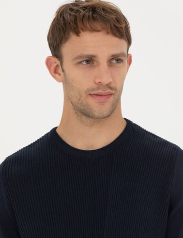Lacivert Slim Fit Bisiklet Yaka Triko Kazak