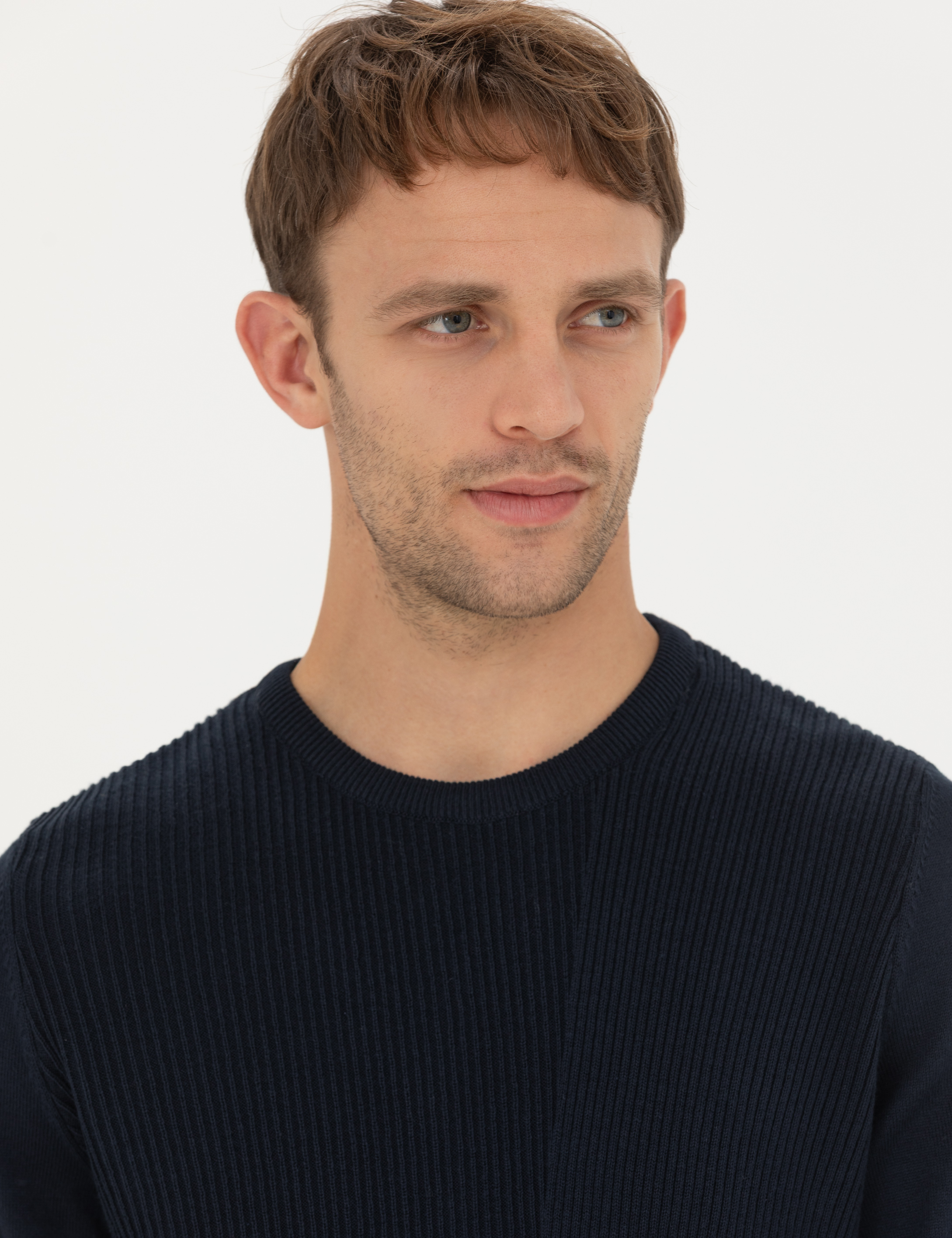 Lacivert Slim Fit Bisiklet Yaka Triko Kazak