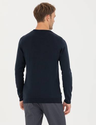 Lacivert Slim Fit Bisiklet Yaka Triko Kazak