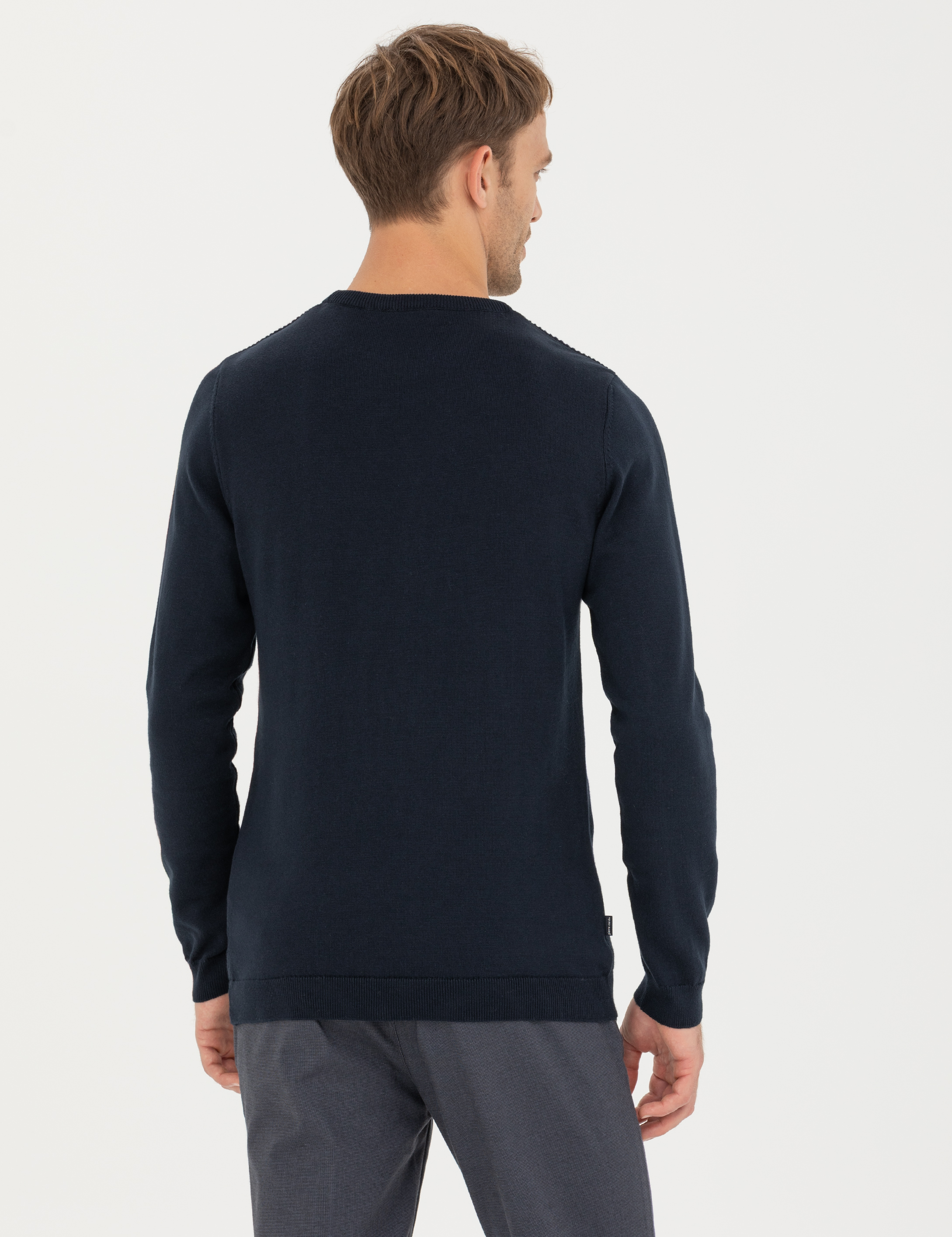 Lacivert Slim Fit Bisiklet Yaka Triko Kazak - Image 5