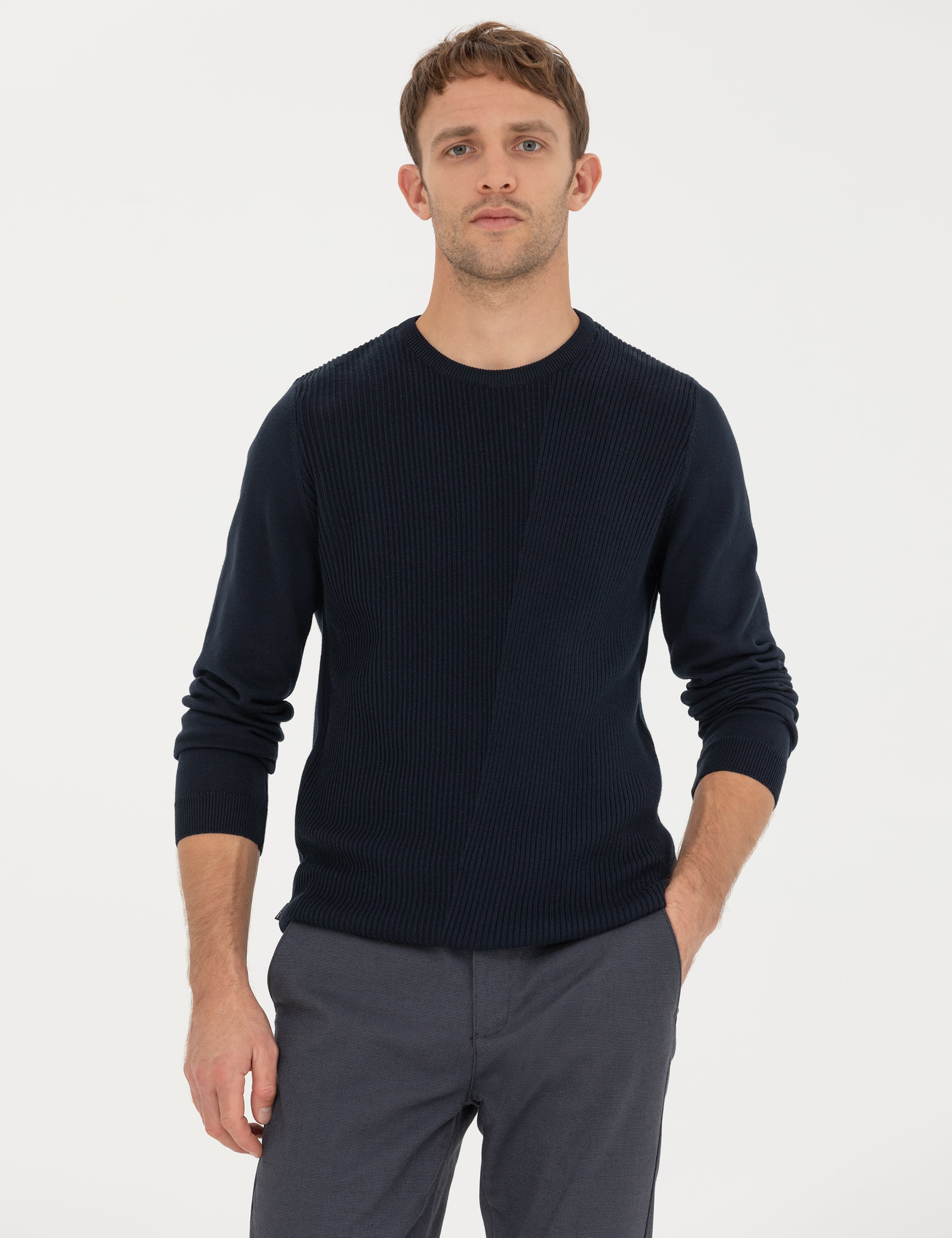 Pierre Cardin Lacivert Slim Fit Bisiklet Yaka Triko Kazak görsel 3